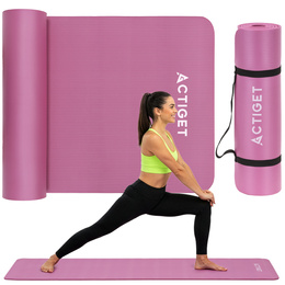 Mata do ćwiczeń 183x61 cm antypoślizgowa NBR do jogi, stretchingu z uchwytem różowa