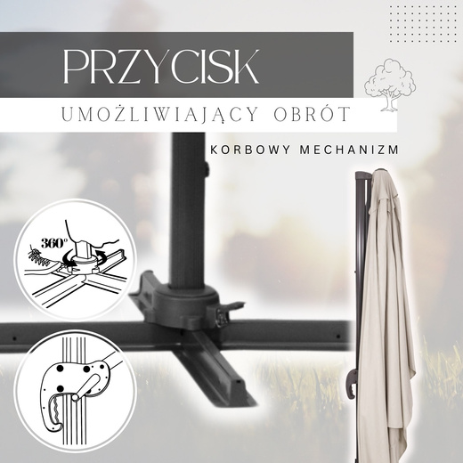 Parasol ogrodowy 440 cm z pokrowcem duży na wysięgniku na balkon, taras ecru