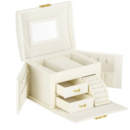 Szkatułka na biżuterię ekoskóra 17,5x12x13,5 cm kremowy organizer z przegródkami