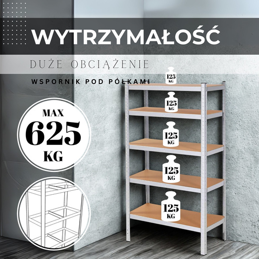 Zestaw regałów metalowych 2 szt. 150x75x30cm 625kg z 5 półkami do garażu, piwnicy