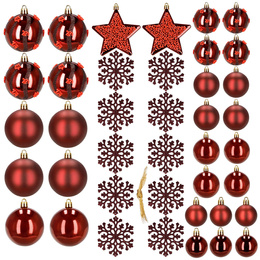 Bombki choinkowe 40 szt. zestaw bombki, gwiazdy i śnieżynki, nietłukące bordowo-czerwone