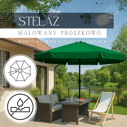 Parasol ogrodowy składany 410 cm duży na balkon zielony