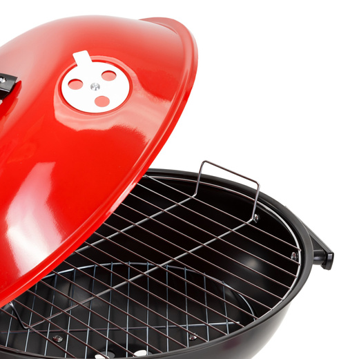 Grill węglowy, zamykany pokrywą okrągły, ruszt 41 cm przenośny, czarno-czerwony