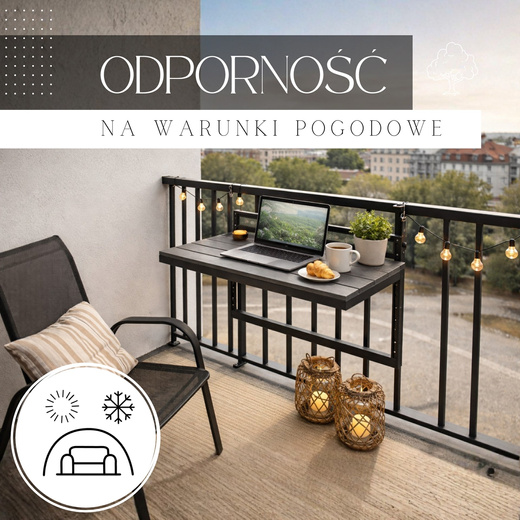 Stół balkonowy, składany 80x37 cm zawieszany na balustradę, czarny