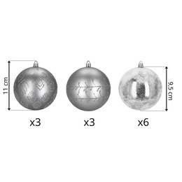 Bombki choinkowe 11 cm 12 szt.  zestaw ozdoby świąteczne zdobione srebrne