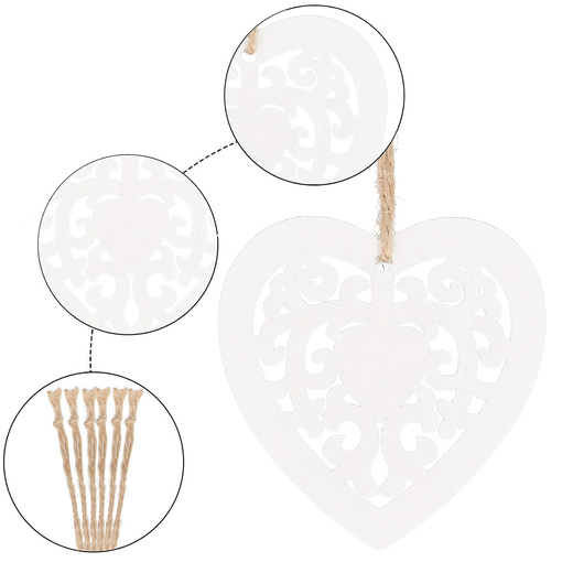 Zawieszka choinkowa 7cm drewniana, ozdoby świąteczne serca zestaw 6 szt.