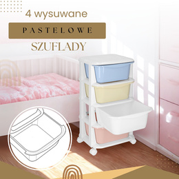 Regał na zabawki z 4 szufladami, pojemnik na kółkach, mobilny orgaznizer pastelowy