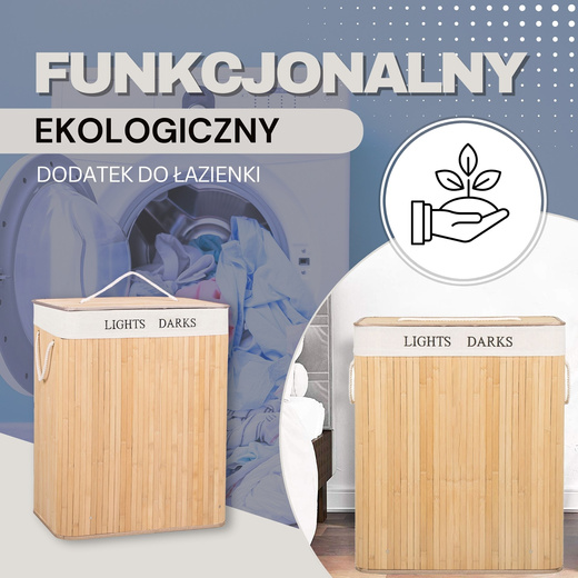 Kosz na pranie 100 L z pokrywą naturalny bambus