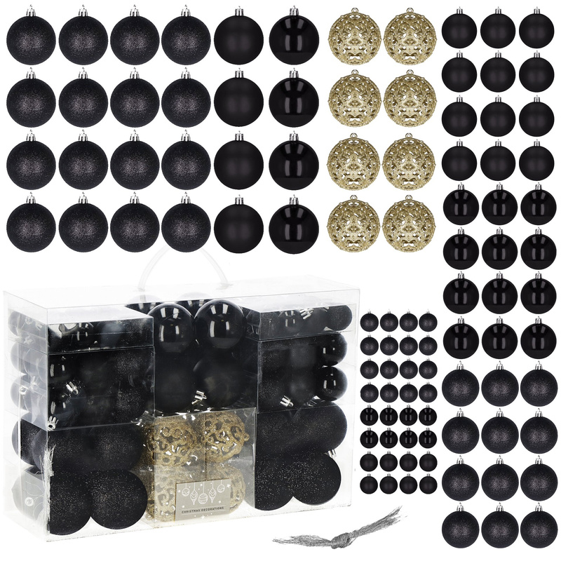 Bombki choinkowe 100 szt. ozdoby świąteczne zestaw mix rozmiarów czarne