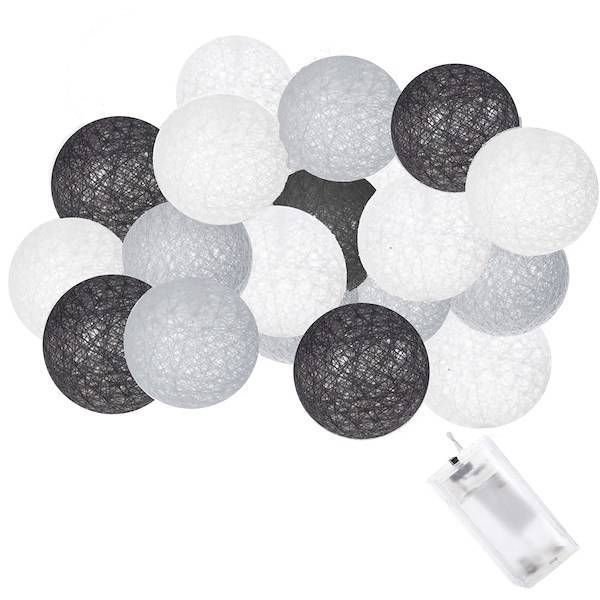 Cotton balls 10 led lampki dekoracyjne, girlanda na baterie szaro-białe