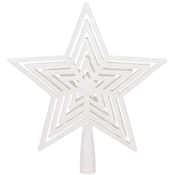 Czubek na choinkę 23 cm szpic, ażurowa gwiazda biała brokatowa
