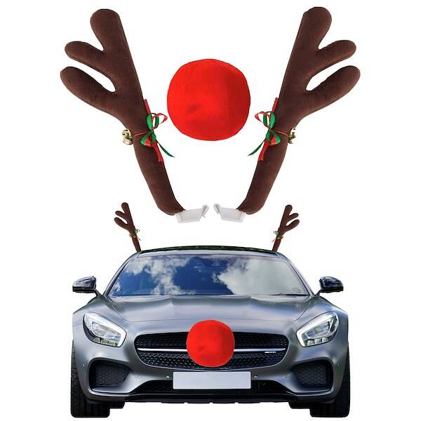 Dekoracja na samochód rogi renifera i nos świąteczna ozdoba na auto