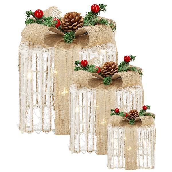 Dekoracja świąteczna LED prezenty oświetlenie zestaw 3 szt. biały ciepły akrylowe