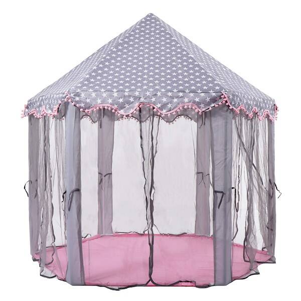 Domek dla dzieci zamek namiot do ogrodu szaro-różowy