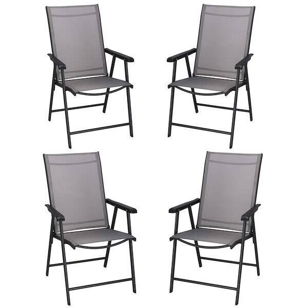Krzesła ogrodowe, metalowe na balkon, zestaw 4 krzeseł na taras składane szaro-czarne