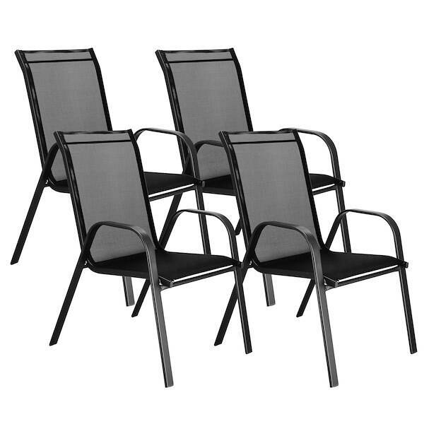 Krzesła ogrodowe, zestaw 4 szt. metalowe wys. 94 cm czarne