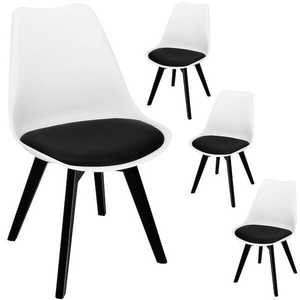 Krzesła skandynawskie 4 szt. do kuchni salonu jadalni Verde z poduszką biało-czarne