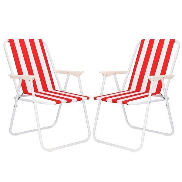 Krzesła turystyczne 2 składane 2 szt. na plażę i do ogrodu czerwone pasy