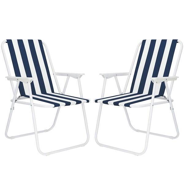Krzesła turystyczne 2 szt. składane na plażę i do ogrodu niebieskie pasy