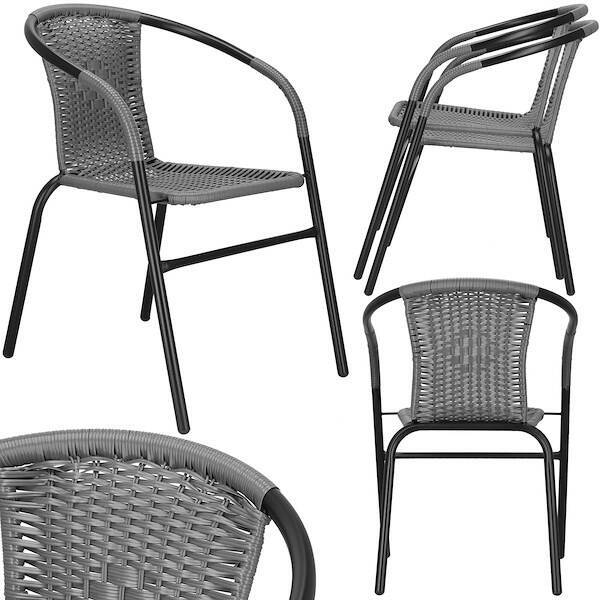 Krzesło ogrodowe 2 szt. plecione na taras metalowe szare zestaw