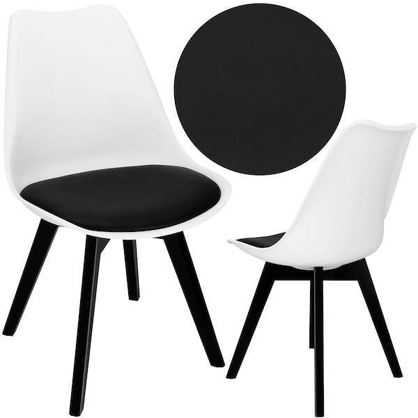 Krzesło skandynawskie do kuchni salonu jadalni Verde tapicerowana poduszka biało-czarne