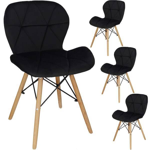 Krzesło skandynawskie welurowe Torino 4 szt. krzesła do kuchni salonu jadalni tapicerowana czarne