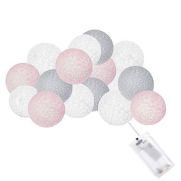 Lampki dekoracyjne cotton balls 10 LED 10 kul różowe szare