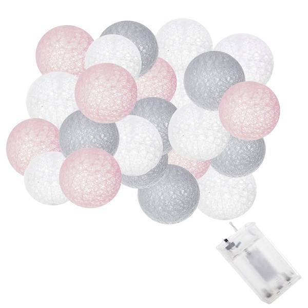 Lampki dekoracyjne cotton balls 30 LED 30 kul różowe szare
