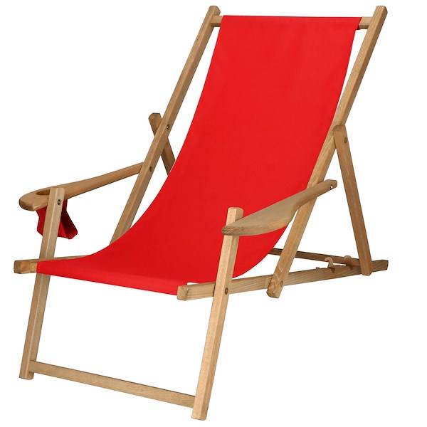 Leżak drewniany impregnowany z podłokietnikami i miejscem na napój, plażowa leżanka czerwony