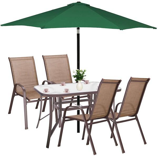 Meble ogrodowe 4 krzesła, stół ze szkłem hartowanym zestaw dla 4 osób brązowy