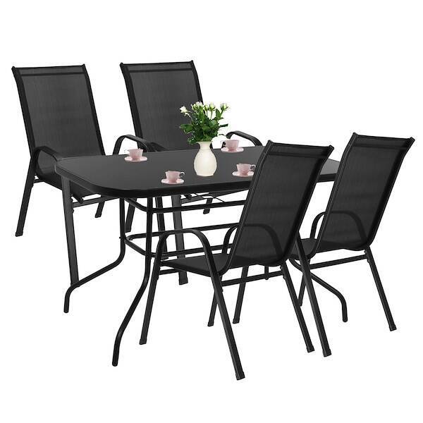 Meble ogrodowe metalowe zestaw dla 4 osób stół 120 cm i 4 krzesła na taras balkon czarne