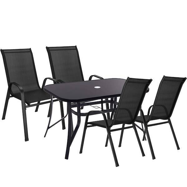 Meble ogrodowe metalowe zestaw dla 4 osób stół 150 cm i 4 krzesła czarny
