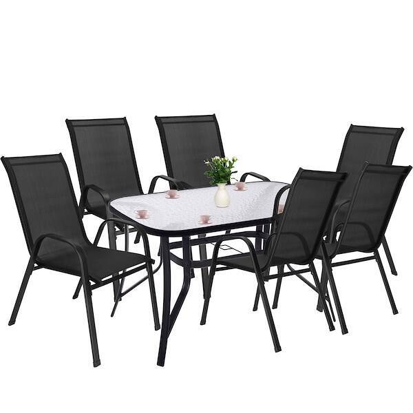 Meble ogrodowe metalowe zestaw dla 6 osób stół 150 cm i 6 krzeseł czarny