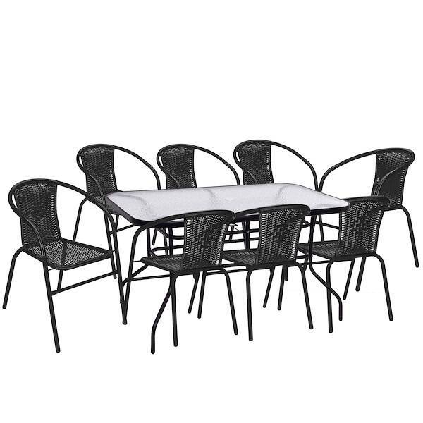Meble ogrodowe metalowe zestaw stół 140x70 cm i 8 krzeseł na taras balkon czarne