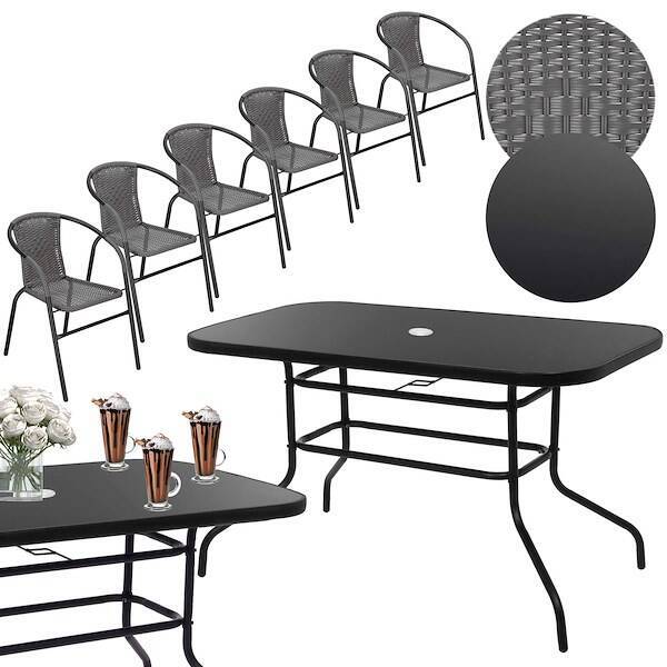 Meble ogrodowe na taras metalowe krzesła 6 szt. i stół 120x70 cm komplet czarno-szary