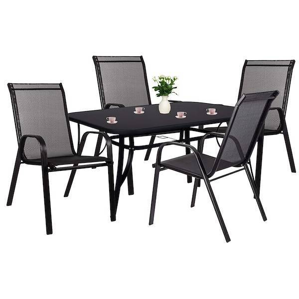 Meble ogrodowe stół 150 cm i 4 krzesła czarne zestaw ogrodowy dla 4 osób 