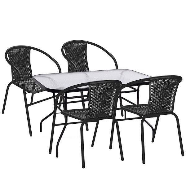 Meble ogrodowe zestaw na taras dla 4 osób: metalowe 4 krzesła i stół 140 x 70 cm czarny