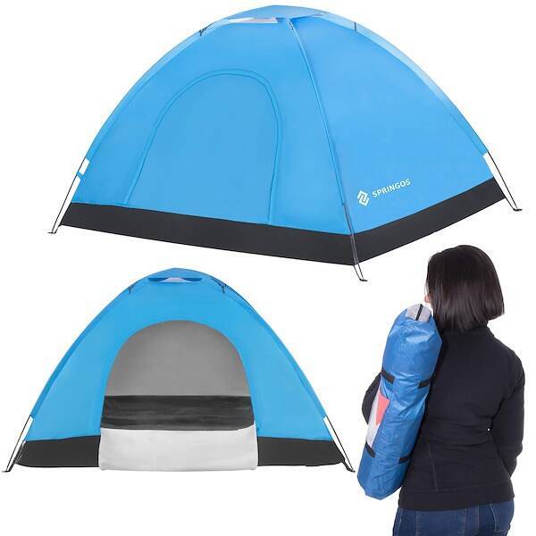 Namiot turystyczny 2-osobowy niebieski z moskitierą i filtrem UV