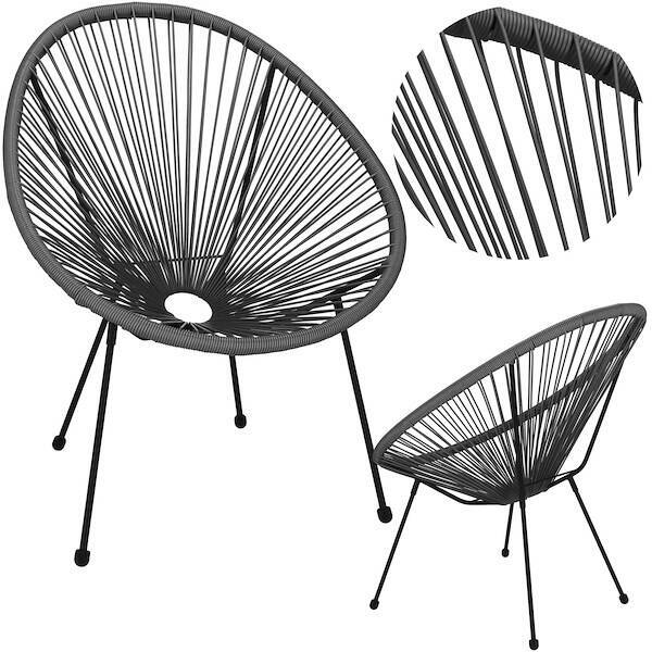 Owalne krzesła ogrodowe, zestaw 2 szt. rattanowe fotele ażurowe wys. 87 cm szare