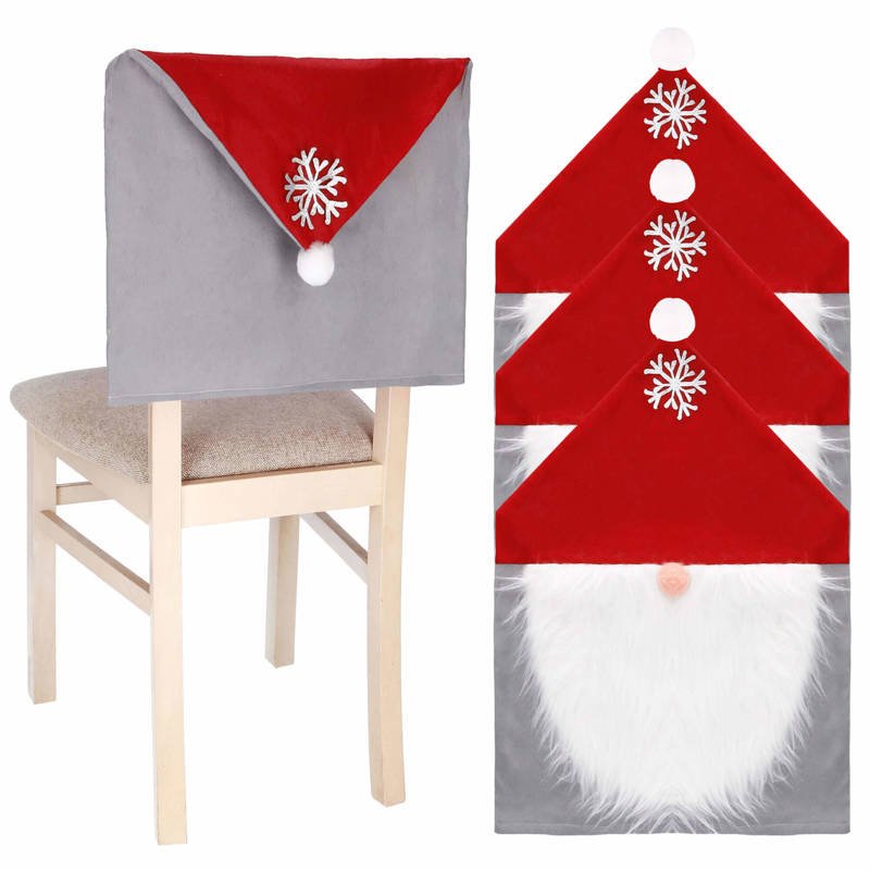 Pokrowiec na krzesło, czapka świąteczny skrzat zestaw 4 szt. szary