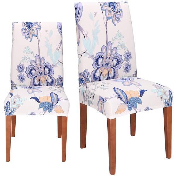 Pokrowiec na krzesło uniwersalny elastyczny kremowy w orientalne kwiaty