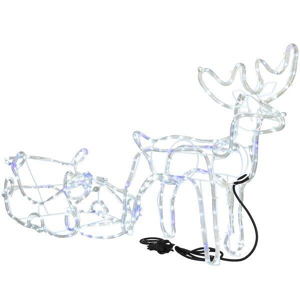 Renifer Led świąteczny z saniami 210 cm świetlna dekoracja biały zimny + flash