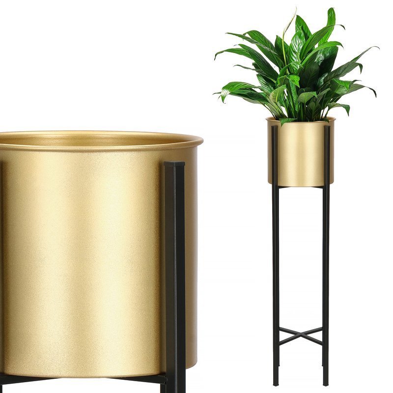 Stojący kwietnik 82 cm stojak z doniczką na kwiaty nowoczesny loft czarny mat, złoty