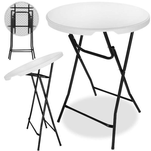 Stół składany cateringowy 110x80 cm okrągły stolik bankietowy koktajlowy biało-czarny