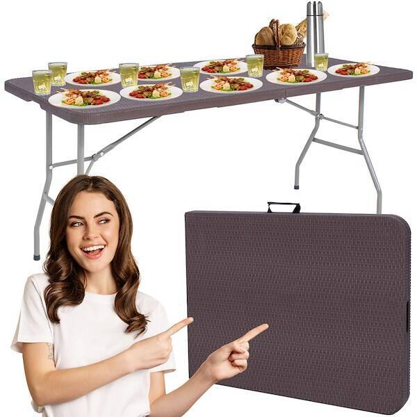Stół składany cateringowy 180 cm bankietowy stolik ogrodowy, turystyczny walizka brązowy