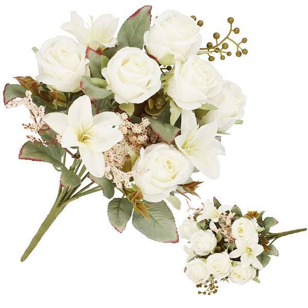 Sztuczne kwiaty 9 róż bukiet 37 cm białe dekoracyjne