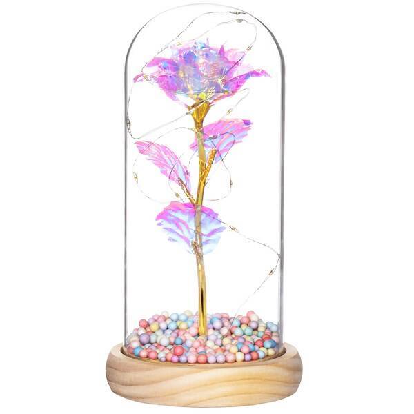 Wieczna róża w szkle 22 cm świecąca ozdoba LED prezent kryształowa