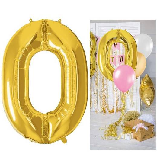 Balon na urodziny cyfra 0 foliowy 40 cm złoty