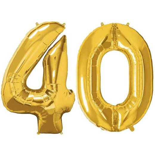 Balony na urodziny cyfra 40 foliowe 40 cm złote
