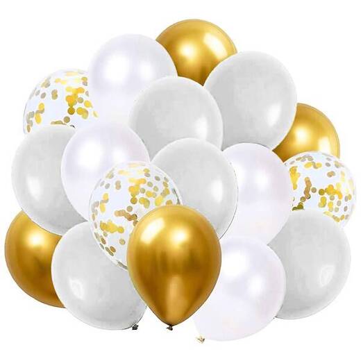 Balony urodzinowe 50 szt. zestaw dekoracje białe, szare, złote, z konfetti